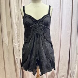 Ann Ferriday VTG Stretch Cotton Eyelet Layered Ruffle Babydoll Tunic Top M